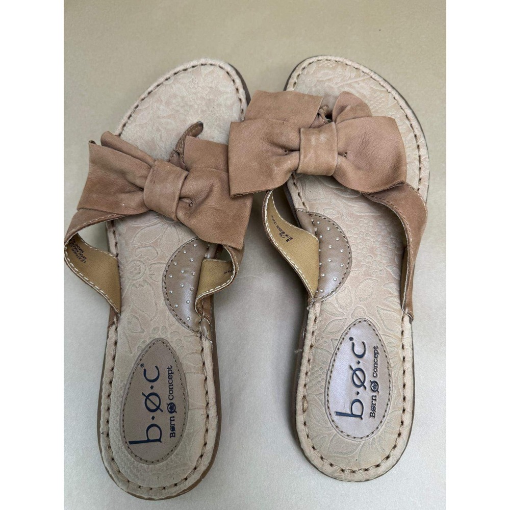 b.o.c. Born Concept Tan Leather Bow Thong Sandals Womens 8